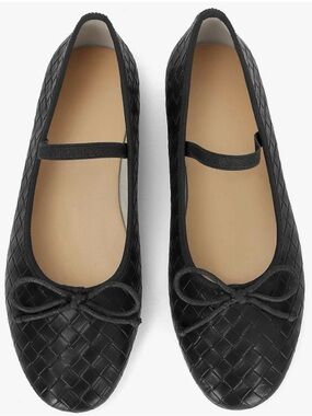 Black Woven Ballet Flats with Strap